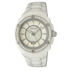 Roberto Bianci Eleganza Men's Whiteceramic Watch W/Swiss Movement & Zirconia Studded Bezel-B269MWHT