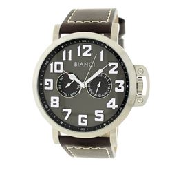 Roberto Bianci Men's Sports  Day And Date Watch With Grey Face And Leather Band-5443M