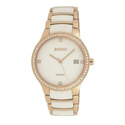 Roberto Bianci Women's Bella Ceramic Watch With Stones And Rose Gold Plating-B295WHT