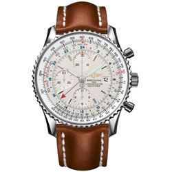 Breitling Navitimer World Silver Dial Brown Strap  Men Watch