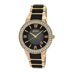 Roberto Bianci Women's Rose Gold Plated Black Ceramic Watch With Stones-5872L