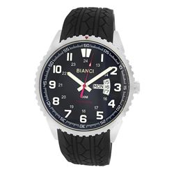 Roberto Bianci Men's Rubber Band Watch With Day/Date And Black Face-7099MRUB-SS