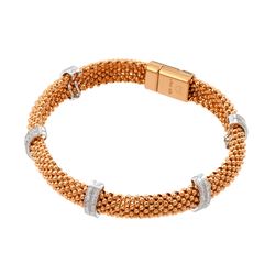 Sterling Silver Rose Gold Plated Micro Pave Clear CZ Beaded Italian Bracelet PSB000017RGP