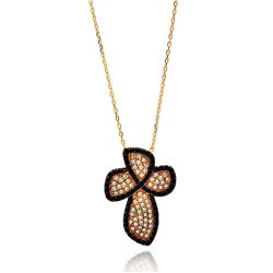 Sterling Silver Gold Plated Black & Clear Cross CZ Necklace bgp00633