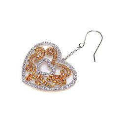 Sterling Silver Rhodium Plated Clear Heart & Yellow Filigree CZ Wire Dangling Hook Earring ste00106