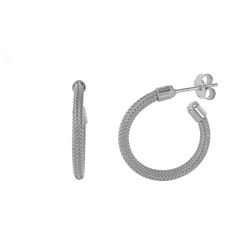 Sterling Silver Rhodium Plated Super Thin Hoop Chain-texture Earring ITE00062RH