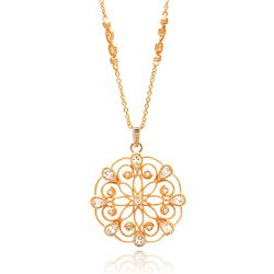 Sterling Silver Rose Gold Plated Open Circle Flower Design CZ Necklace bgp00652