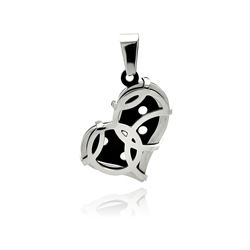 Stainless Steel Black Rhodium Plated Two Tone Heart Charm Pendant ssp00289