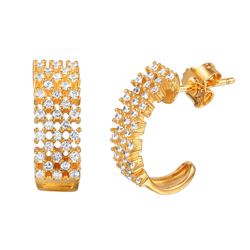 Sterling Silver Gold Plated Checkered CZ Huggies Earrings - ACE00082GP