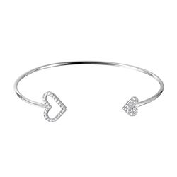 Sterling Silver Rhodium Plated CZ Open & Closed Heart Cuff Bracelet BGB00255