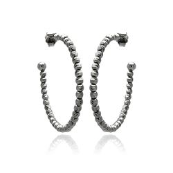 Sterling Silver Black Rhodium Plated Italian Fine Bead Hoop Earring ite00037blk