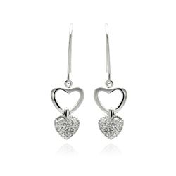Sterling Silver Rhodium Plated Open Heart Clear CZ Dangling Earring bge00087