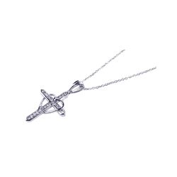 Sterling Silver Rhodium Plated Clear CZ Cross Heart Pendant Necklace stp00704