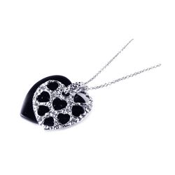 Sterling Silver Black Onyx Rhodium Plated Heart Pendant Necklace bgp00166