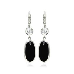 Rhodium Plated Brass Clear CZ Black Oval Earring bbe00013