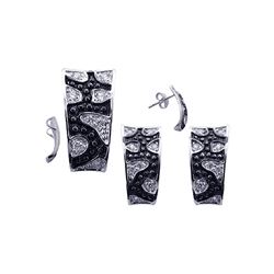 Sterling Silver Rhodium Plated Black & Clear J Hook CZ Stud Earring & Necklace Set sts00240