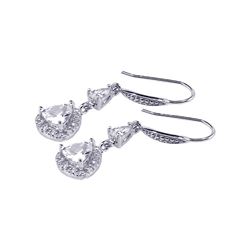 Sterling Silver Rhodium Plated Oval Teardrop CZ Dangling Oval Hook Earring ste00449