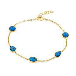 Sterling Silver Gold Plated Blue Round & Teardrop CZ Bracelet bgb00197