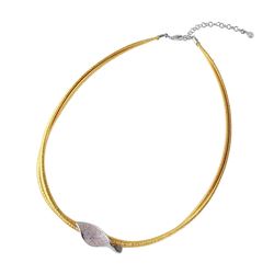 Sterling Silver Gold Plated Italian Necklace With Micro Pave CZ Curved Accent ITN00119GP/RH