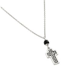 Sterling Silver Rhodium and Black Rhodium Plated Clear CZ Onyx Stone Pendant Necklace BGP00957