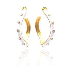 Sterling Silver White & Gold Rhodium Plated Round Clear CZ Hoop Earring ste00699