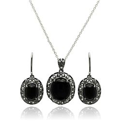 Brass Black Rhodium Plated CZ Disc Necklace & Earring Set sbs00011