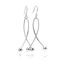 Sterling Silver Rhodium Plated Twisted Dangling Two Hanging Balls Hook Earring dse00031