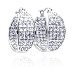 Sterling Silver Rhodium Plated Thick Round Pave Cluster CZ Hoop Earring ste00508