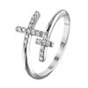 Image 1 : Sterling Silver Rhodium Plated Double CZ Cross Ring - BGR01013