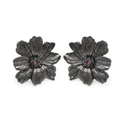 Brass Black Rhodium Flower Lavander CZ Stone Dangling Earring sbe0008
