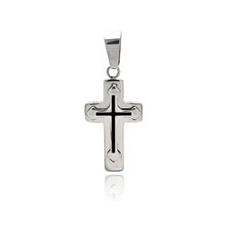 Stainless Steel Double Cross Black Enamel Center Charm Pendant ssp00405