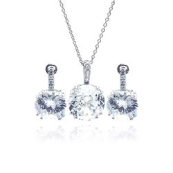 Sterling Silver Rhodium Plated Circle CZ Stud Earring & Necklace Set sts00342