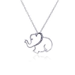 Sterling Silver Rhodium Plated Clear Diamond Elephant Pendant Necklace stp01315