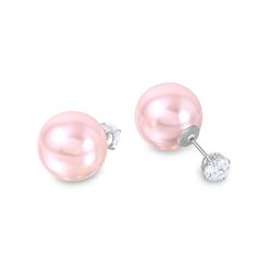 Sterling Silver Rhodium Plated CZ Stud With Pink Synthetic Pearl - STE00994PNK