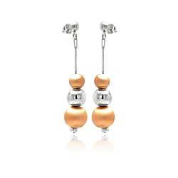 Sterling Silver Rhodium & Rose Gold Plated Wire Dangling Graduated Bead Stud Earring ite00027