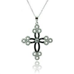 Sterling Silver Rhodium Plated Cross CZ Necklace bgp00777