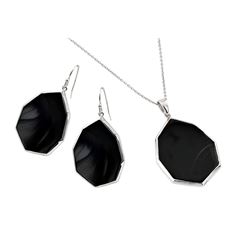 Sterling Silver Rhodium Plated Teardrop Octagon Dangling Hook Earring & Necklace Set sts00483