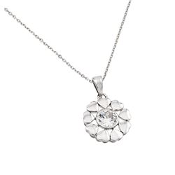 Sterling Silver Rhodium Plated Heart Circle Chain with Clear CZ stone Center Pendant Necklace bgp008