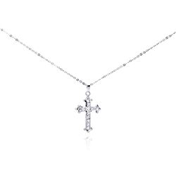Sterling Silver Clear CZ Rhodium Plated Cross Pendant Necklace bgp00157