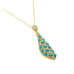 Sterling Silver Gold Plated Blue Stone Vase Shape Pendant Necklace BGP00917