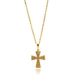 Sterling Silver Gold Plated Cross CZ Inlay Dangling Necklace bgp00650