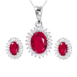 Sterling Silver Rhodium Plated Radial Burst Red CZ Set GMS00021RH-RUBY