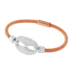 Sterling Silver Rhodium & Rose Gold Plated CZ Link Italian Bracelet ITB00186RGP/RH