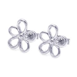 Sterling Silver Rhodium Plated Open Flower One Clear CZ Stud Earring ste00748