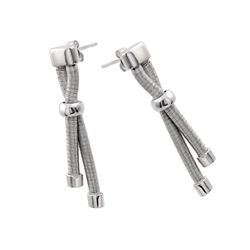 Sterling Silver Rhodium Plated Double Long Dangling Stud Earrings ECE003RH