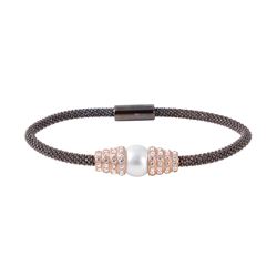 Sterling Silver Black Rhodium Plated CZ Italian Bracelet With White Pearl Accent ECB00101