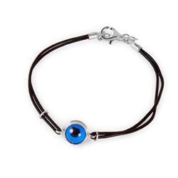Sterling Silver Round Evil Eye Leather Strap Bracelet BGB00144