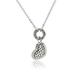Rhodium Plated Brass Clear CZ Heart Pendant Necklace bbp00023