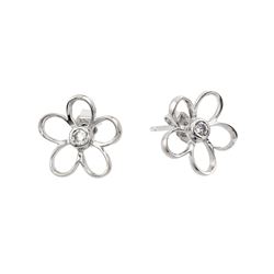 Sterling Silver Rhodium Plated Open Flower Center CZ Stud Earring BGE00395