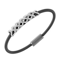 Sterling Silver Rhodium & Black Rhodium Plated Crisscross Micro Pave Clear CZ Italian Bracelet ITB00